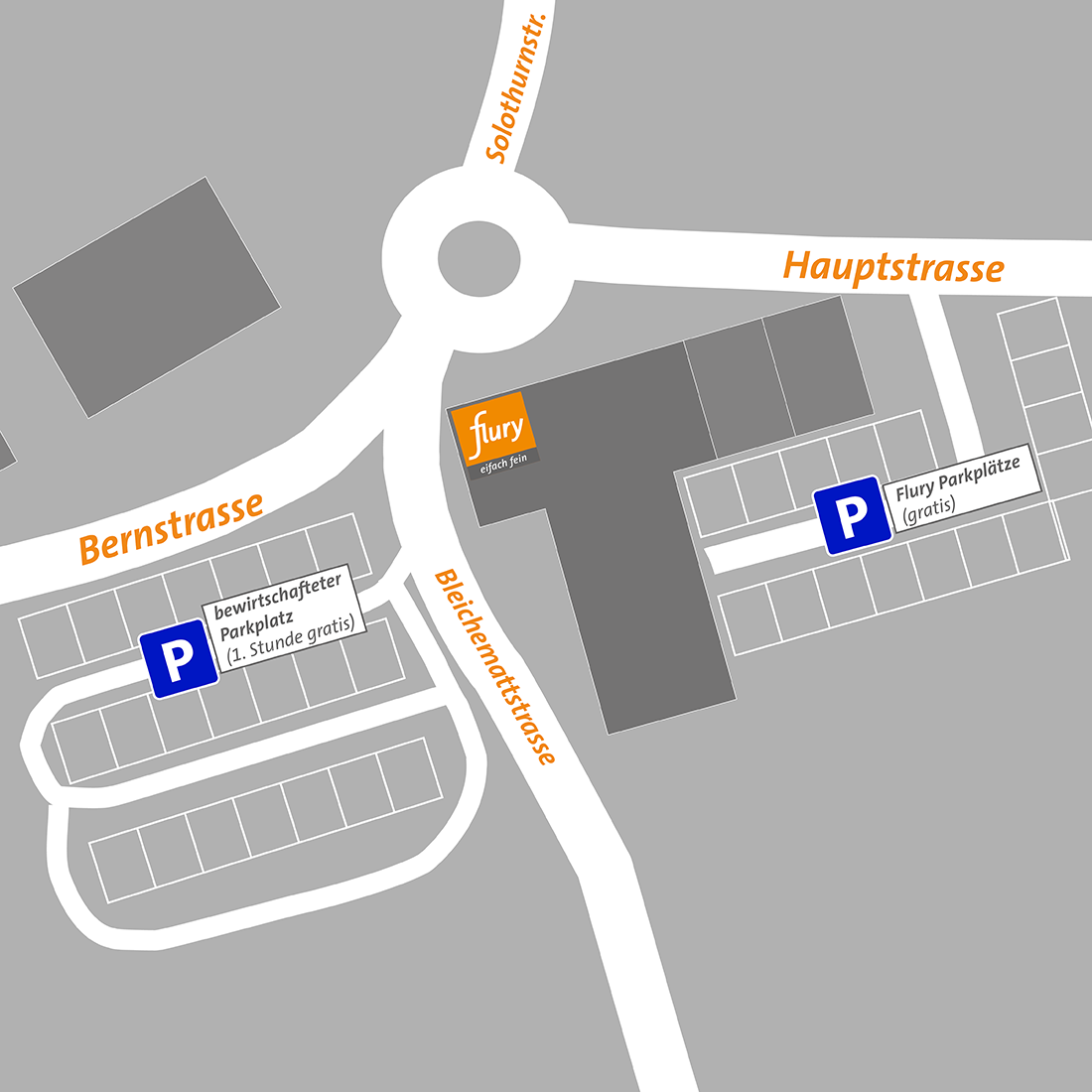 Grafische Darstellung der Parkmöglichkeiten am Standort Biberist.