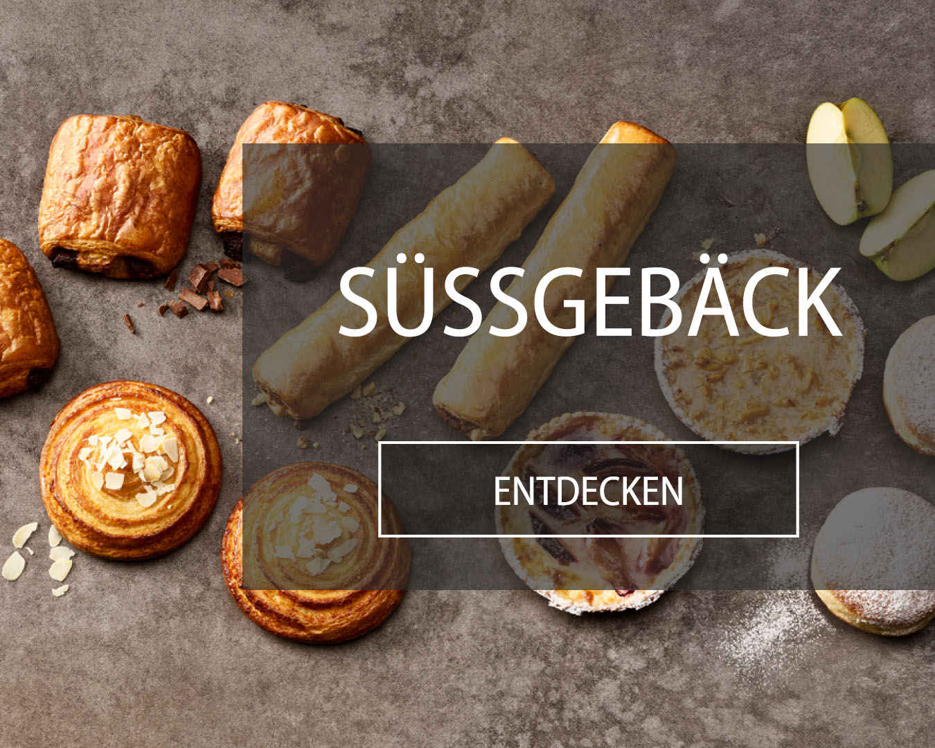 Leckeres Süssgebäck von Pain au Chocolat, über Berliner bis hin zu Nussstangen und saisonalen Fruchtwähen.