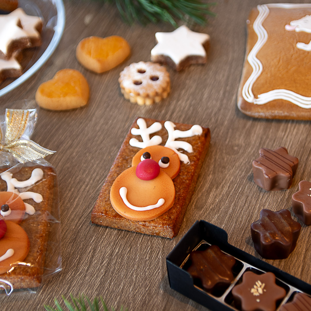 Weichnachtskonfekt, Lebkuchen, Stern Pralinen und Nussleckerli Rudolf 